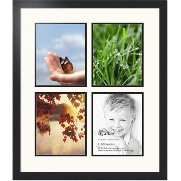 Collage Photo Frame Double Mat with 4-8x10Satin Black Frame and Chantilly mat
